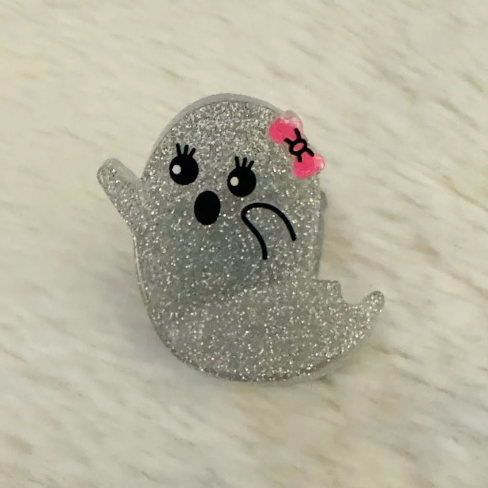 Hair claw clip ,mini,Glittery Ghost with bow